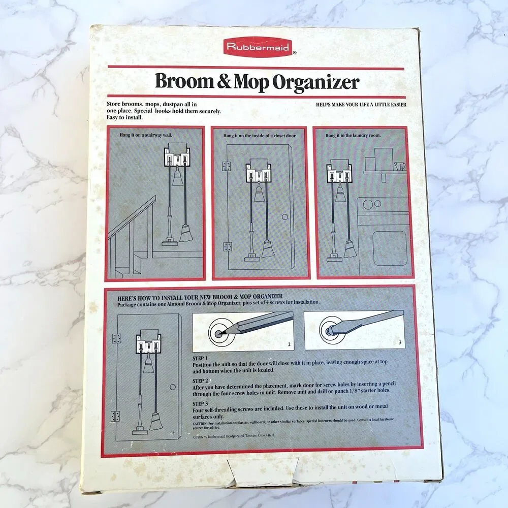 Vintage 1986 Rubbermaid Broom & Mop Organizer Almond #2328 New in Box Retro